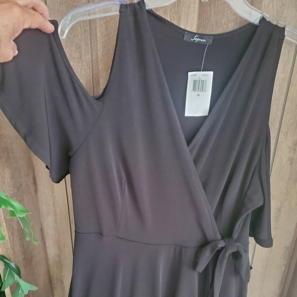 Black Peak-a-boo faux wrap dress (NWT)
